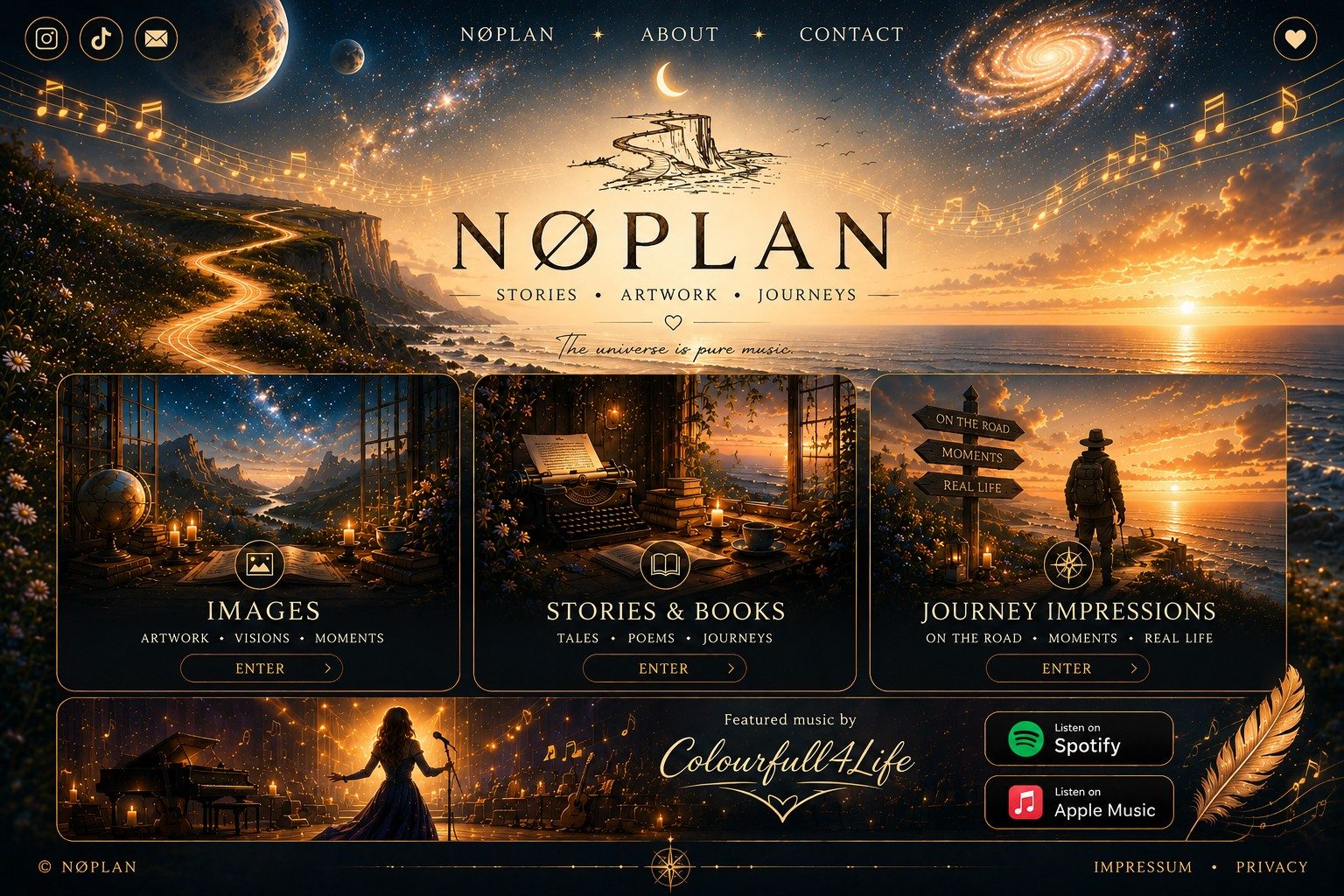 NØPLAN visual universe: stories, artwork, journeys and music under a cosmic coastal sky